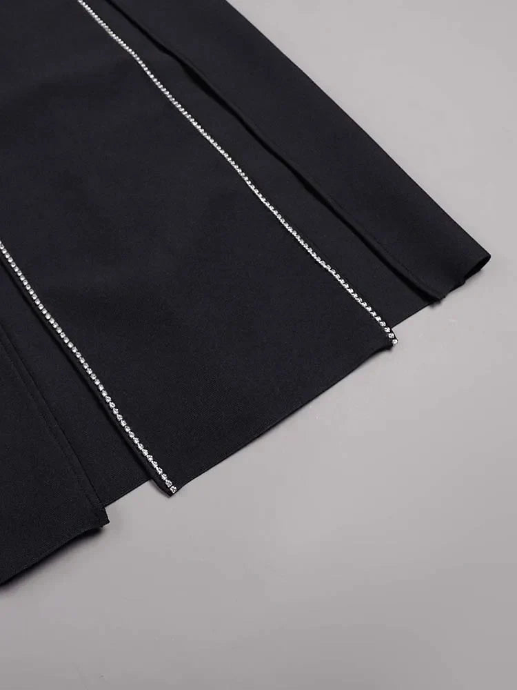 Sexy V-neck crystal diamond sleeveless long bodycon split bandage celebrity party dress additional view