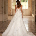 Off-shoulder sleeveless high split lace applique romantic fluffy princess sweetheart mopping wedding dress ivory
