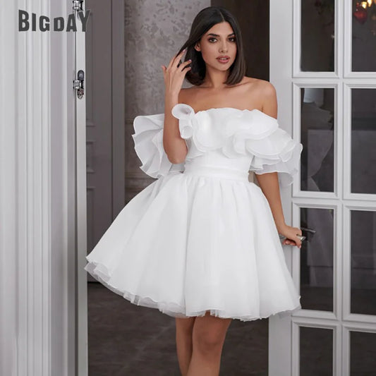 White Mini Short Wedding Dresses for Women 2025 Bridal A Line Bride Gowns Off the Shoulder Pleat Vestidos De Novia Customized