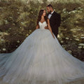 Pretty vintage A-line sexy mermaid off-shoulder sleeveless romantic fluffy princess bridal gown women