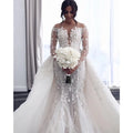 Long sleeves lace sexy backless boho mermaid wedding dress detail