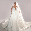 2026 exquisite shiny A-line wedding dress sweetheart pearls beads sleeveless satin bridal gown