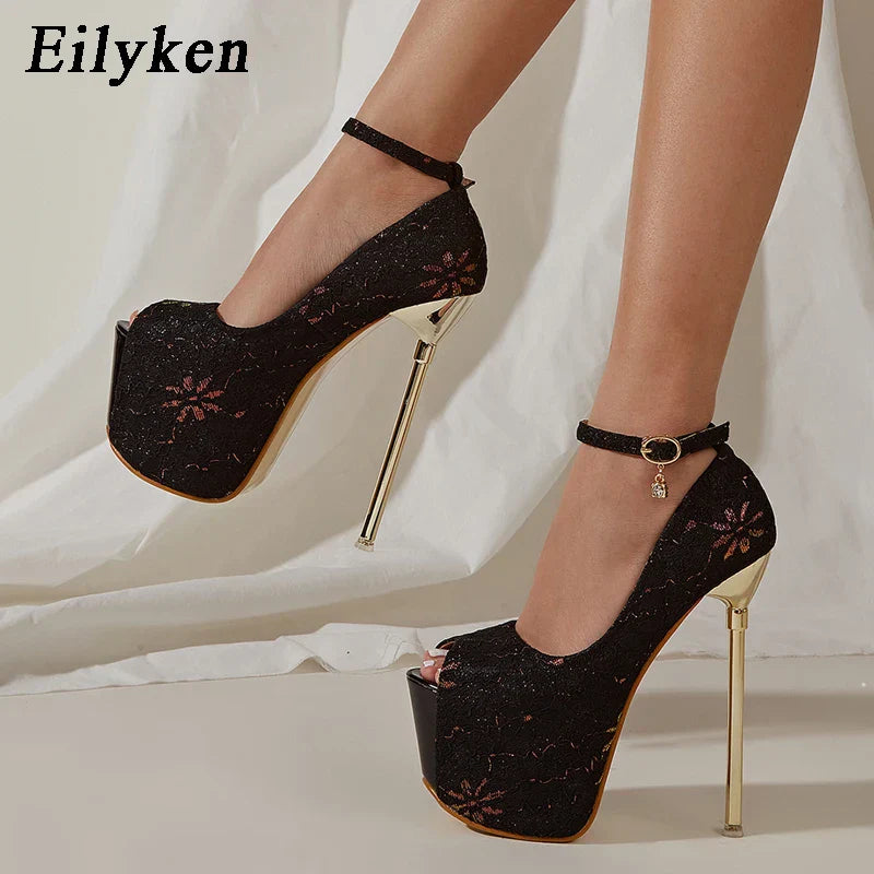 Platform peep toe buckle strap high heels stiletto party pumps sandals women shoes