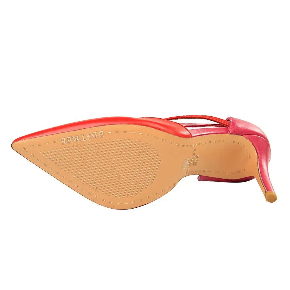 Women Summer 9.5cm High Heels Patchwork Sandals Sexy Yellow Peach Fetish Strap Stripper Pumps Scarpins Valentine Hollow Shoes