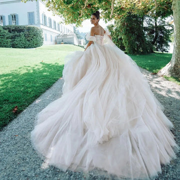 Custom 2026 Gorgeous Beading Lace Tulle Wedding Dresses With 2 Sleeve style for Choose Shoulder Straps Lace Up Princess Gowns