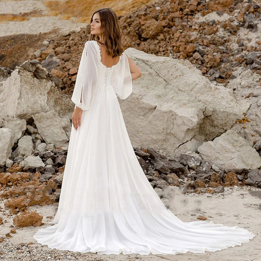 Empire Waist Wedding Maternity Dress Boho Chiffon Appliqued A Line Long Sleeves Corset Closure Bridal Gown Customized Plus Size