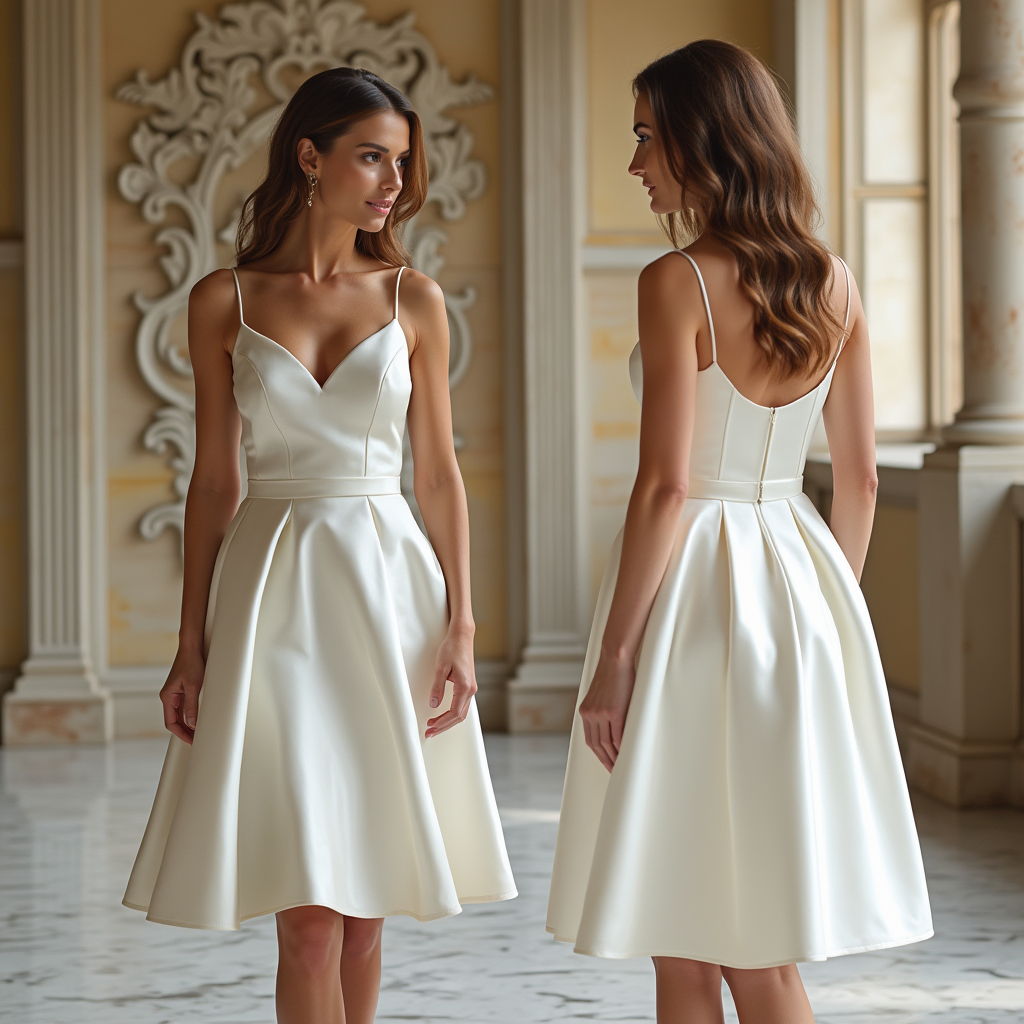 🔹 Knee-length satin wedding dress | فستان زفاف ساتان قصير | Vestido de novia corto de satén
🔹 Elegant A-line bridal gown | فستان زفاف بقصة A-Line أنيقة | Vestido de novia elegante en línea A
🔹 Minimalist and modern wedding dress | فستان زفاف بسيط وعصري | Vestido de novia minimalista y moderno
🔹 Casual wedding dress for civil ceremonies | فستان زفاف مدني أنيق | Vestido de novia casual para bodas civiles
🔹 Reception or second wedding dress | فستان استقبال أو زفاف ثاني | Vestido de recepción o segunda bod
