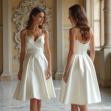 🔹 Knee-length satin wedding dress | فستان زفاف ساتان قصير | Vestido de novia corto de satén
🔹 Elegant A-line bridal gown | فستان زفاف بقصة A-Line أنيقة | Vestido de novia elegante en línea A
🔹 Minimalist and modern wedding dress | فستان زفاف بسيط وعصري | Vestido de novia minimalista y moderno
🔹 Casual wedding dress for civil ceremonies | فستان زفاف مدني أنيق | Vestido de novia casual para bodas civiles
🔹 Reception or second wedding dress | فستان استقبال أو زفاف ثاني | Vestido de recepción o segunda bod