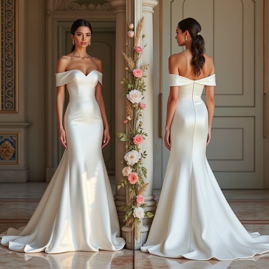 🔹 Off-the-shoulder mermaid wedding dress | فستان زفاف حورية البحر بأكتاف مكشوفة | Vestido de novia sirena off-the-shoulder
🔹 Satin bridal gown | فستان زفاف ساتان | Vestido de novia de satén
🔹 Minimalist elegant wedding dress | فستان زفاف أنيق بسيط | Vestido de novia minimalista elegante
🔹 Luxury mermaid wedding gown | فستان زفاف فاخر بقصة حورية البحر | Vestido de novia de lujo sirena
🔹 Timeless and modern bridal dress | فستان زفاف كلاسيكي وعصري | Vestido de novia atemporal y moderno
