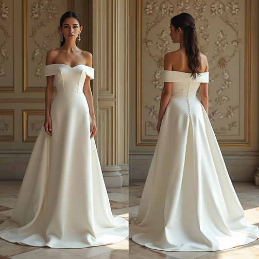 🔹 Off-the-shoulder wedding dress | فستان زفاف بأكتاف مكشوفة | Vestido de novia off-the-shoulder
🔹 Satin A-line bridal gown | فستان زفاف A-Line من الساتان | Vestido de novia de satén en línea A
🔹 Minimalist elegant wedding dress | فستان زفاف أنيق بسيط | Vestido de novia minimalista elegante
🔹 Chapel train wedding gown | فستان زفاف بذيل طويل | Vestido de novia con cola capilla
🔹 Classic fairytale wedding dress | فستان زفاف كلاسيكي ملكي | Vestido de novia de cuento de hadas