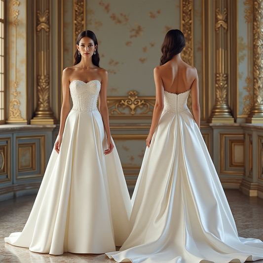 🔹 Strapless satin ball gown wedding dress
🔹 Luxury wedding dress with lace-embellished bodice
🔹 Elegant royal-inspired bridal gown
🔹 Sweetheart neckline wedding dress with full skirt
🔹 Designer satin wedding gown for grand venues
🔹 Regal and timeless wedding dress
🔹 Ballroom wedding dress with flowing train