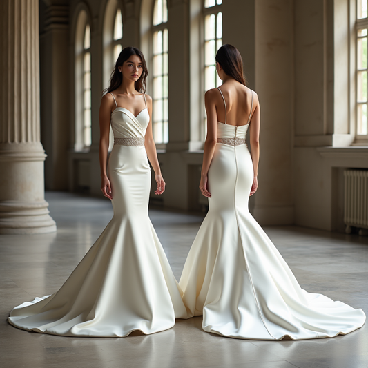 🔹 Ivory satin mermaid gown
🔹 Luxury satin evening dress
🔹 Formal mermaid gown for gala
🔹 Open-back evening dress with crystal details
🔹 Elegant satin gown for black-tie events
🔹 Designer evening wear with a sleek silhouette
🔹 Timeless red carpet-inspired look