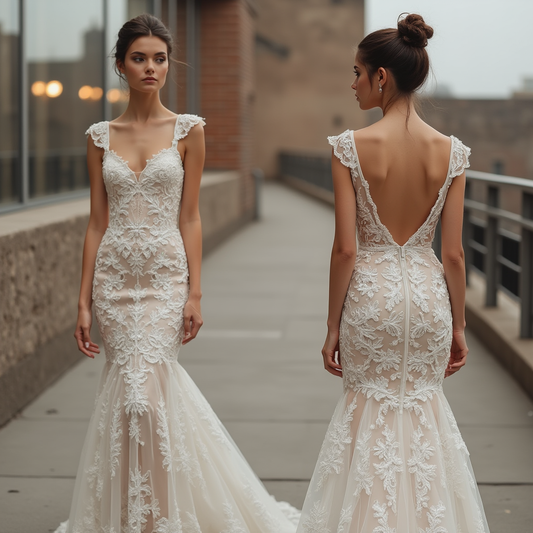 🔹 Lace mermaid wedding dress 🔹 Elegant bridal gown with open back 🔹 Luxury wedding dress with deep V-neckline 🔹 Romantic floral lace bridal gown 🔹 Designer wedding dress with sheer lace bodice 🔹 High-end couture bridal fashion 🔹 Timeless yet contemporary wedding dress 2025