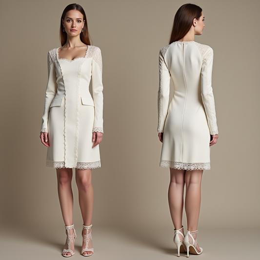 🔹 Long-sleeve short wedding dress 🔹 Elegant courthouse wedding dress 🔹 Minimalist wedding gown with lace 🔹 Refined bridal look for civil weddings 🔹 Luxury short bridal gown 🔹 Chic knee-length wedding dress 🔹 Modern wedding dresses 2025 🔹 Sophisticated bridal reception dress