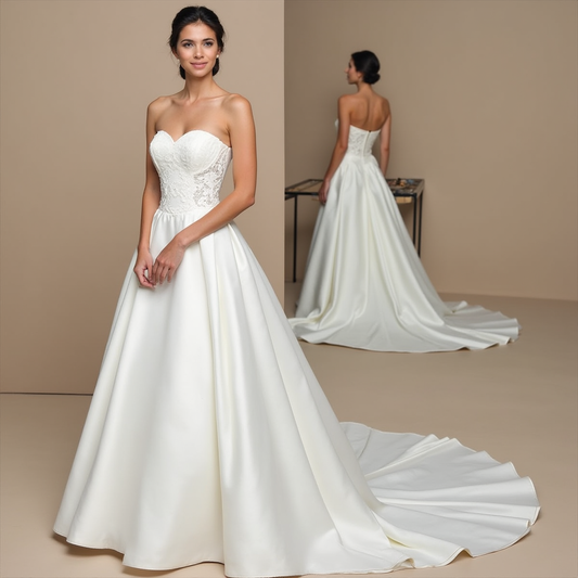 🔹 Strapless wedding dress | فستان زفاف بدون أكمام | Vestido de novia sin tirantes
🔹 Satin ballgown wedding dress | فستان زفاف ملكي من الساتان | Vestido de novia de satén con falda de princesa
🔹 Classic bridal gown | فستان زفاف كلاسيكي | Vestido de novia clásico
🔹 Fairytale wedding dress | فستان زفاف ملكي فاخر | Vestido de novia de cuento de hadas
🔹 Luxury wedding dress | فستان زفاف فاخر | Vestido de novia lujoso