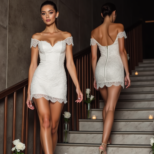 🔹 Sexy mini wedding dress | فستان زفاف قصير جريء | Vestido de novia corto y sexy
🔹 Lace bodycon bridal dress | فستان زفاف ضيق بالدانتيل | Vestido de novia ajustado de encaje
🔹 Modern wedding reception dress | فستان استقبال زفاف عصري | Vestido de recepción de novia moderno
🔹 Off-shoulder bridal gown | فستان زفاف بدون أكتاف | Vestido de novia sin hombros
🔹 Elopement mini wedding dress | فستان زفاف للهروب الرومانسي | Vestido de novia corto para fugas románticas