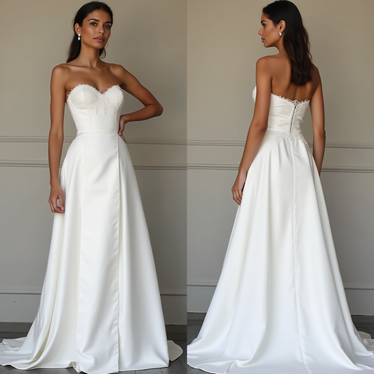 🔹 Strapless wedding dress 🔹 Satin A-line bridal gown 🔹 Elegant lace bodice wedding dress 🔹 Sweetheart neckline wedding dress 🔹 Luxury satin wedding gown 🔹 Timeless and modern bridal fashion 🔹 Minimalist yet romantic wedding dress 🔹 Designer wedding dresses 2025