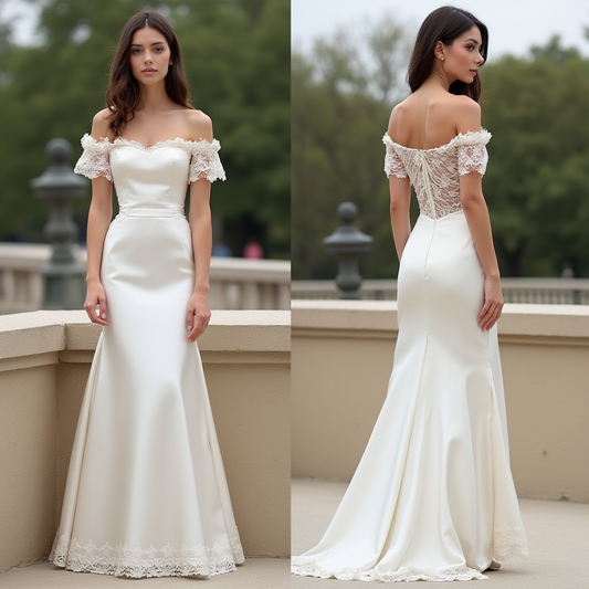 🔹 Off-the-shoulder wedding dress 🔹 Satin mermaid bridal gown 🔹 Elegant lace-back wedding dress 🔹 Romantic wedding dress with lace details 🔹 Modern wedding dresses 2025 🔹 Luxury satin and lace bridal gown 🔹 Minimalist yet elegant wedding dress 🔹 Chic destination wedding gown