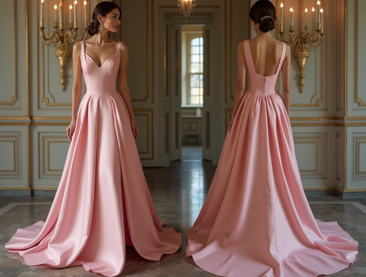 🔹 Pink satin evening gown | فستان سهرة وردي ساتان | Vestido de noche rosa satén
🔹 Elegant A-line dress | فستان A-Line أنيق | Vestido A-Line elegante
🔹 Floor-length gown with train | فستان طويل بذيل | Vestido largo con cola
🔹 Luxury formal gown | فستان رسمي فاخر | Vestido formal de lujo
🔹 Princess-style evening dress | فستان سهرة بأسلوب أميرة | Vestido de noche estilo princesa