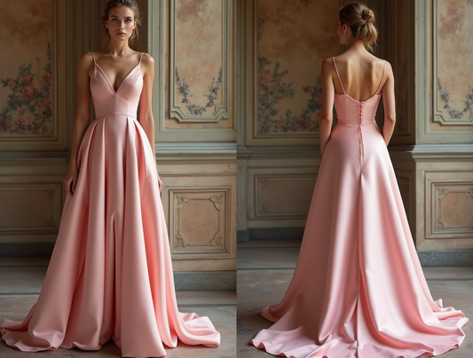 🔹 Blush pink satin evening gown
🔹 Luxury A-line formal dress with pleated skirt
🔹 Elegant V-neck gown for gala nights and weddings
🔹 Romantic corset-back dress for formal occasions
🔹 Designer satin dress for red carpet events
🔹 Flowing satin gown with spaghetti straps
🔹 Timeless and sophisticated evening wear