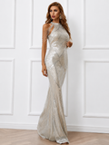 Missord grey Sequin Wedding Party Dress Elegant Women Halter Sleeveless Tassel Beading Bodycon Prom Evening 