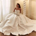 Simple satin A-line pleated princess prom wedding dress formal beach party bridal gown