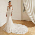 Romantic A-line wedding dress long sleeves sexy backless lace applique princess bridal gown