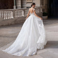 Cap sleeve romantic gorgeous mermaid scoop neck appliques detachable train princess wedding dress side view