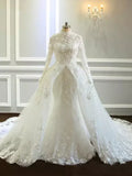 Fairytale mermaid high neck lace appliques glitter tulle custom made bridal dress women